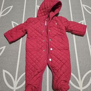 Ralph Lauren Quilted Pink Hooded Baby One Piece